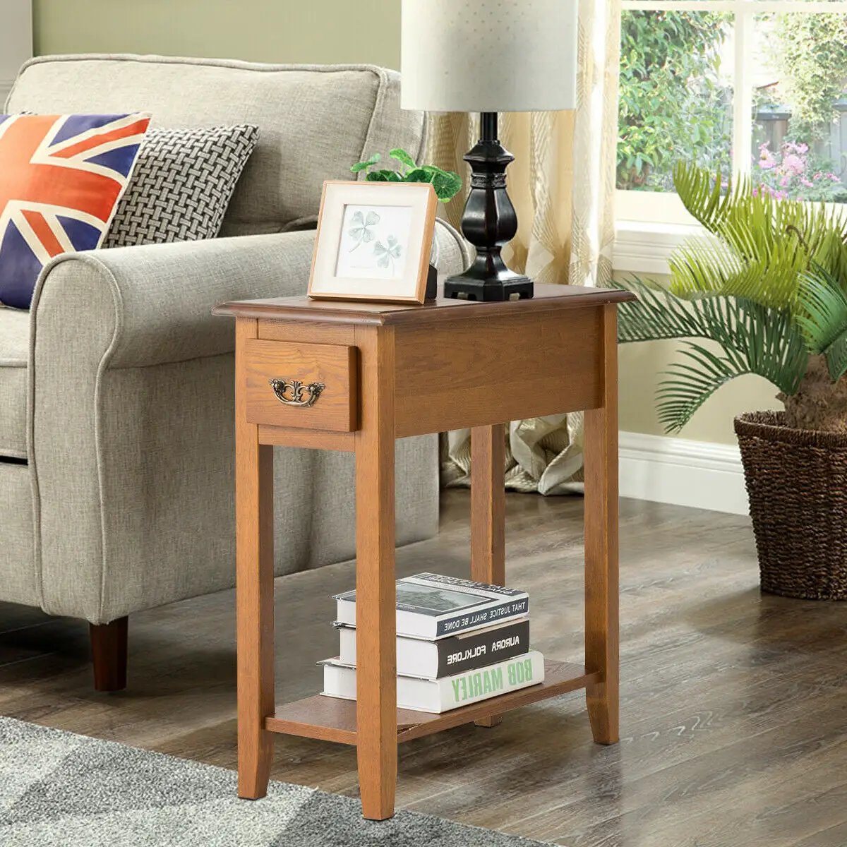 End Table Bedside Sofa End Table Narrow Nightstand with Wooden Legs, photo 11 of 11