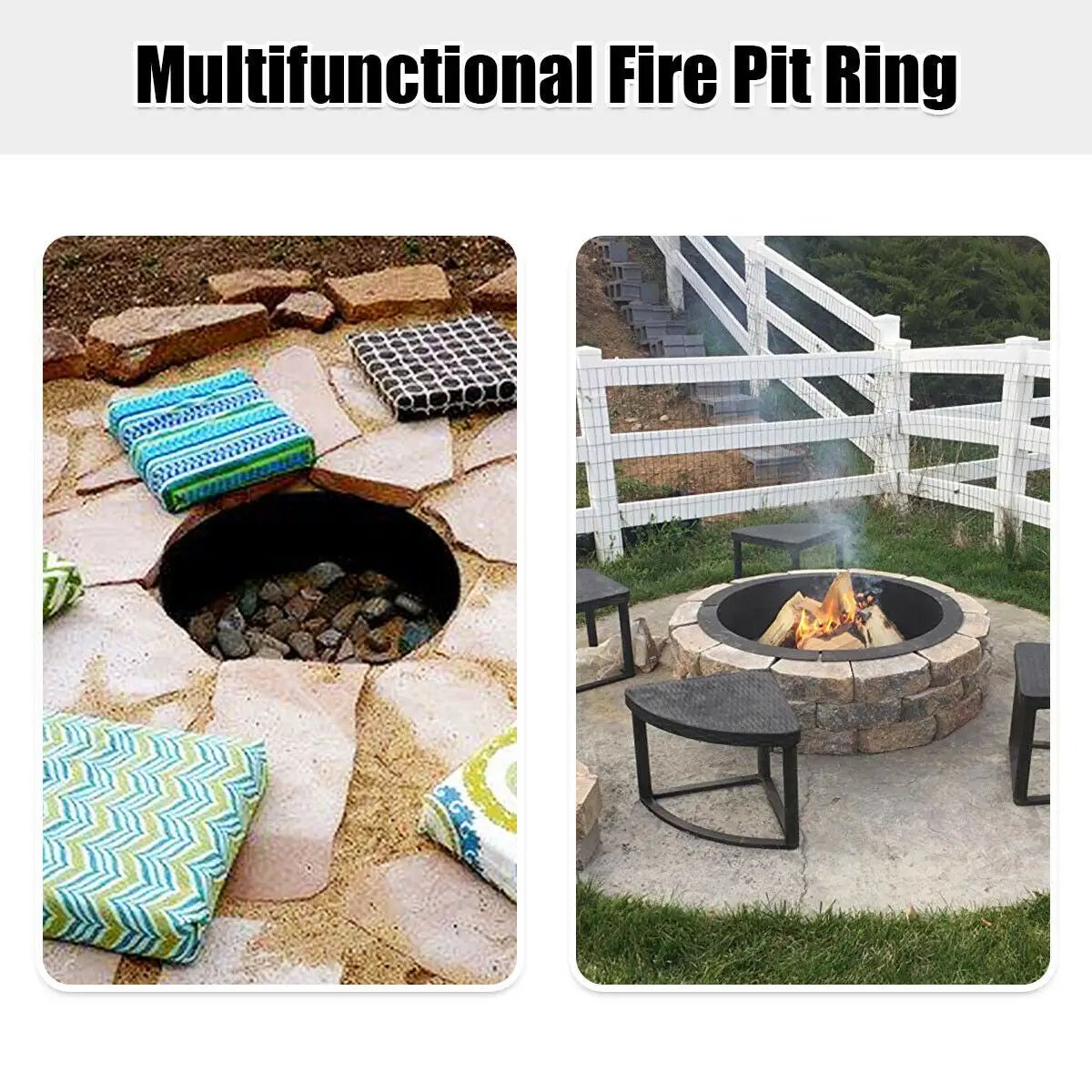 36 inch Round Steel Fire Pit Ring Line for Outdoor Backyard by DirectDeals
