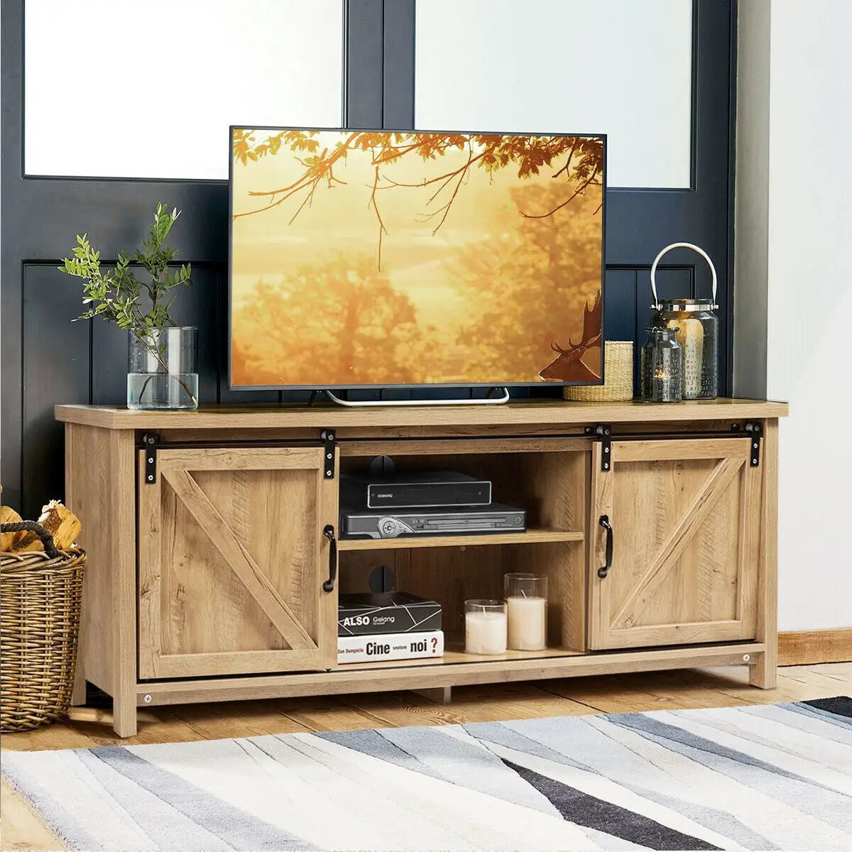 TV Stand Media Center Console Cabinet with Sliding Barn Door by DirectDeals