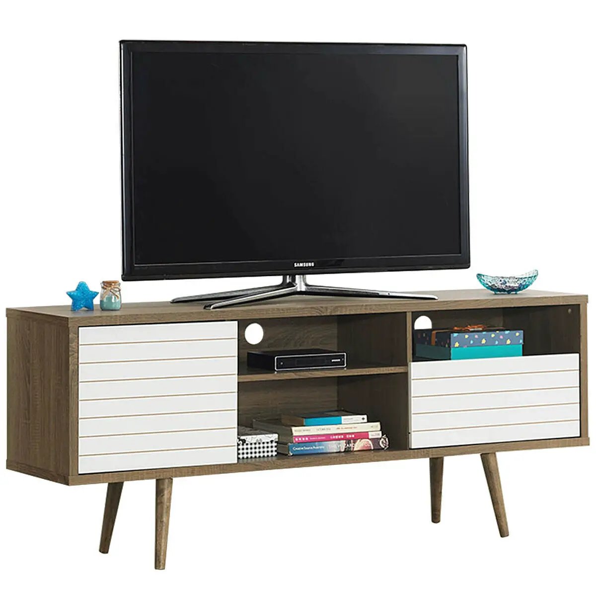 Mid-Century Modern TV Stand for TVs up to 65 Inch with Storage Shelves by DirectDeals