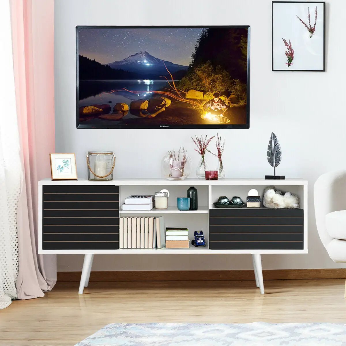 Mid-Century Modern TV Stand for TVs up to 65 Inch with Storage Shelves by DirectDeals