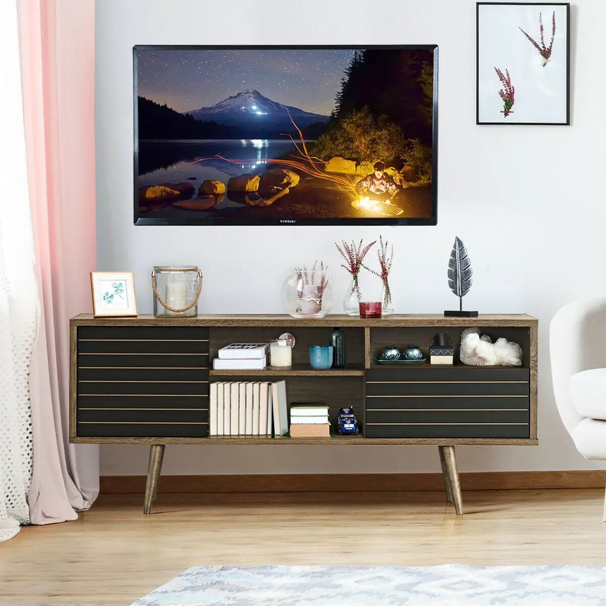 Mid-Century Modern TV Stand for TVs up to 65 Inch with Storage Shelves by DirectDeals