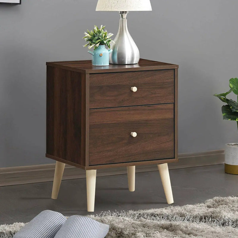 2-Drawer Nightstand Beside End Side Table with Rubber Legs by DirectDeals