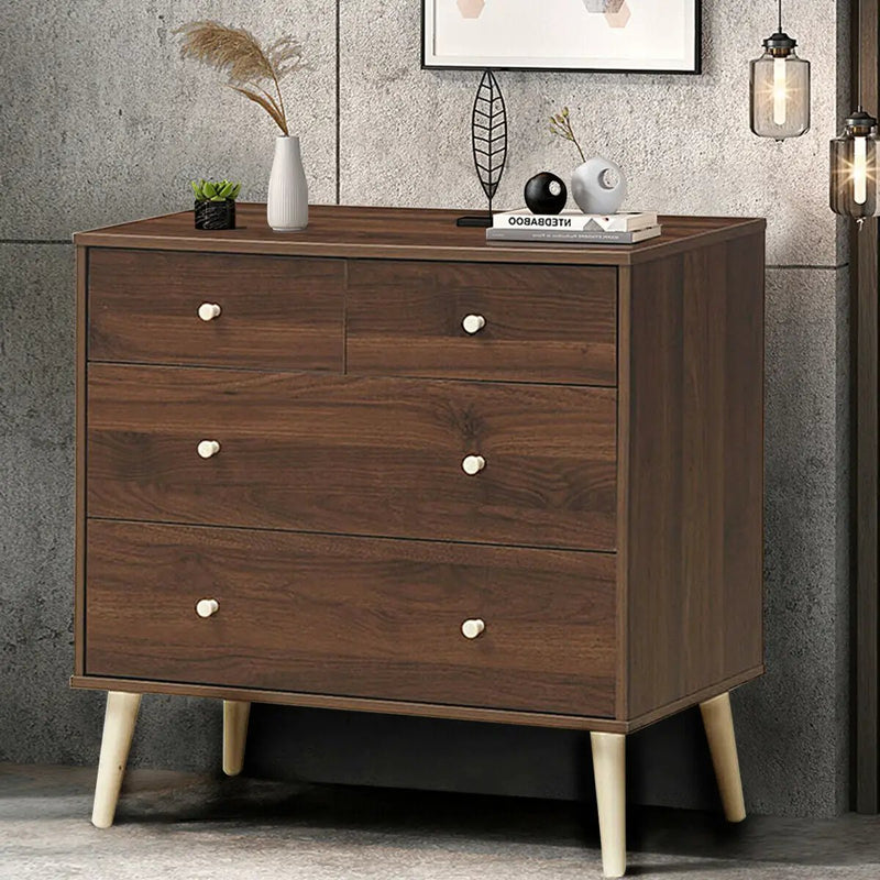 4-Drawer Dresser Cabinet Storage Organizer Rubber Leg with Rail-Brown by DirectDeals