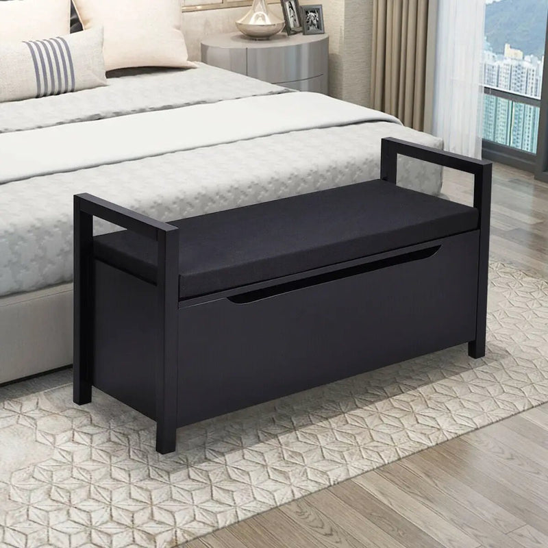34.5 ×15.5 ×19.5 Inch Shoe Storage Bench with Cushion Seat for Entryway by DirectDeals