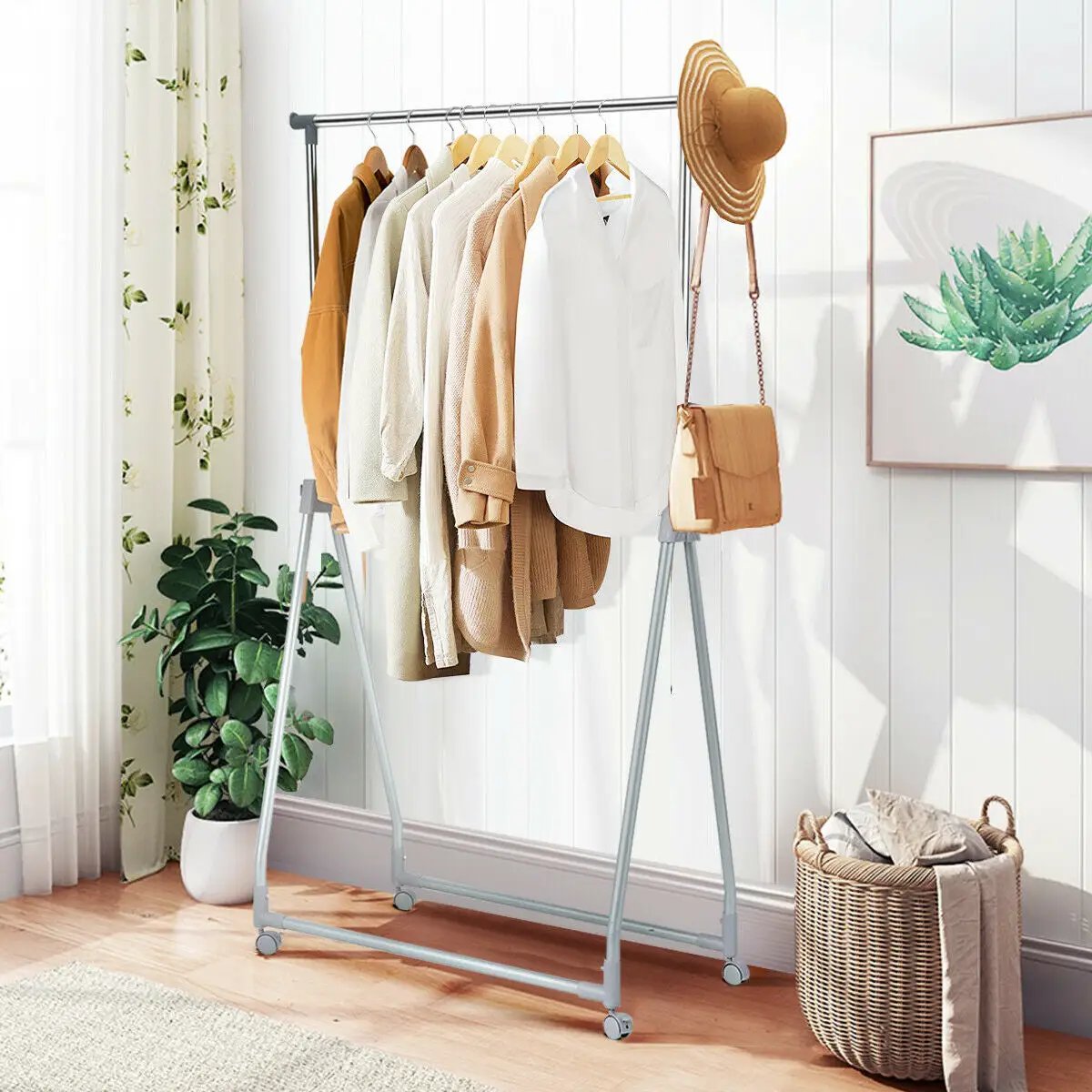 Extendable Foldable Heavy Duty Clothing Rack with Hanging Rod by DirectDeals