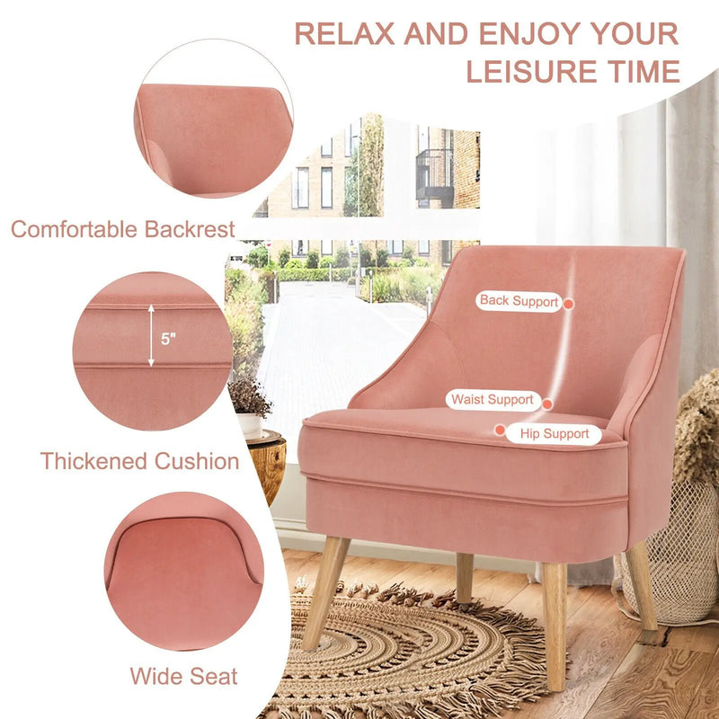 Mid Century Velvet Accent Chair with Rubber Wood Legs for Bedroom by DirectDeals