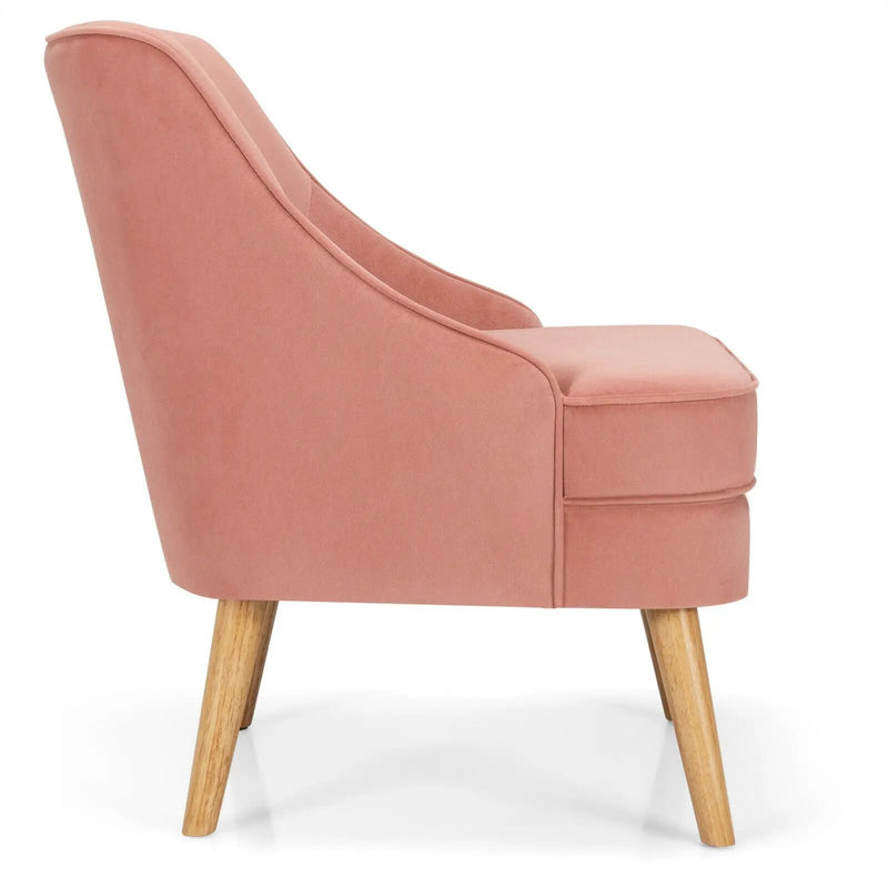 Mid Century Velvet Accent Chair with Rubber Wood Legs for Bedroom by DirectDeals