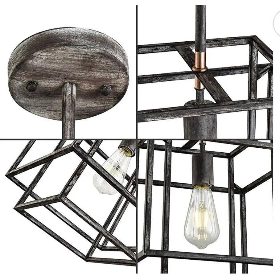 WOCHOS Antique Industrial Metal Farmhouse Chandelier 1-Light Rustic Square by Selzalot