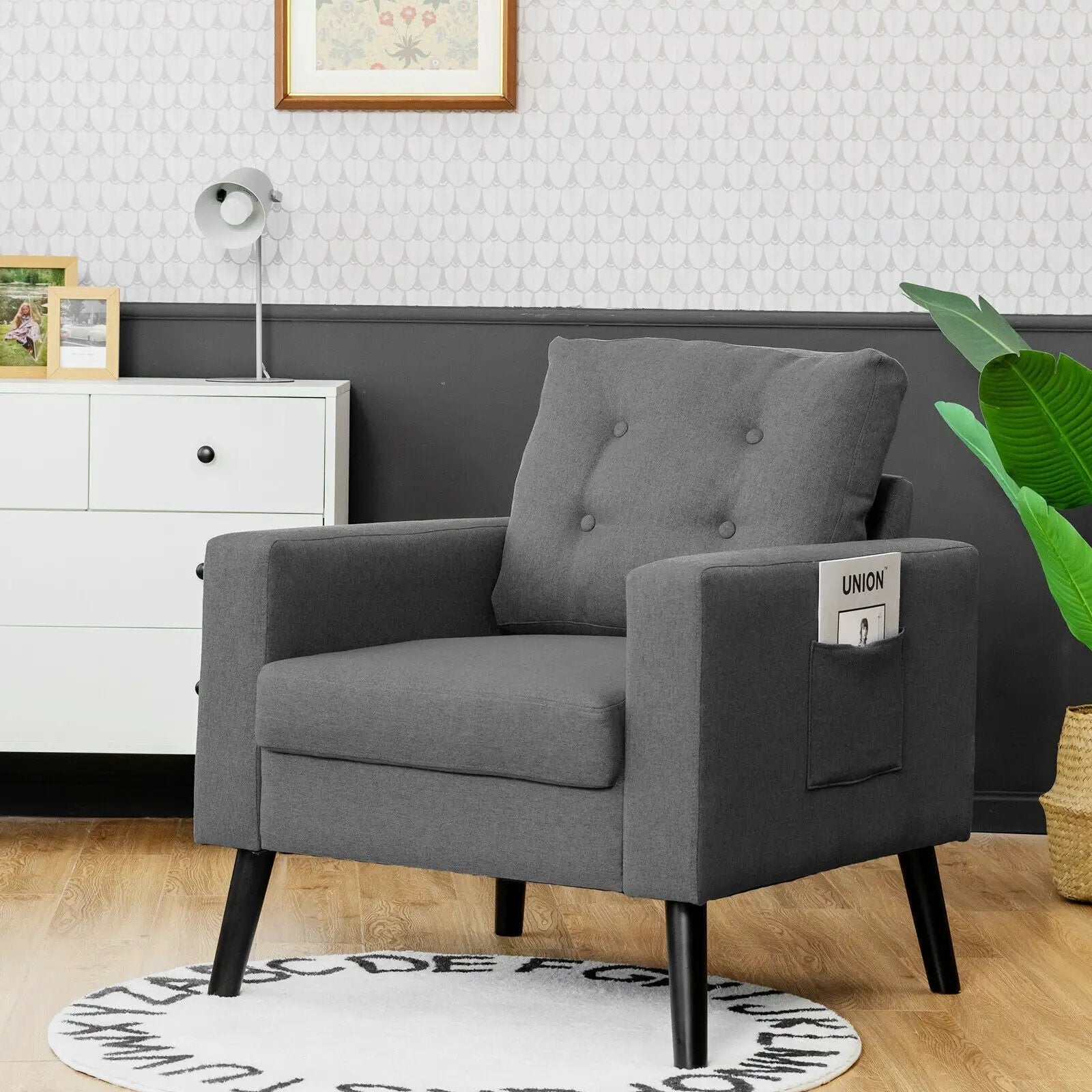 Mid-Century Upholstered Armchair Club Chair with Rubber Wood Legs by DirectDeals