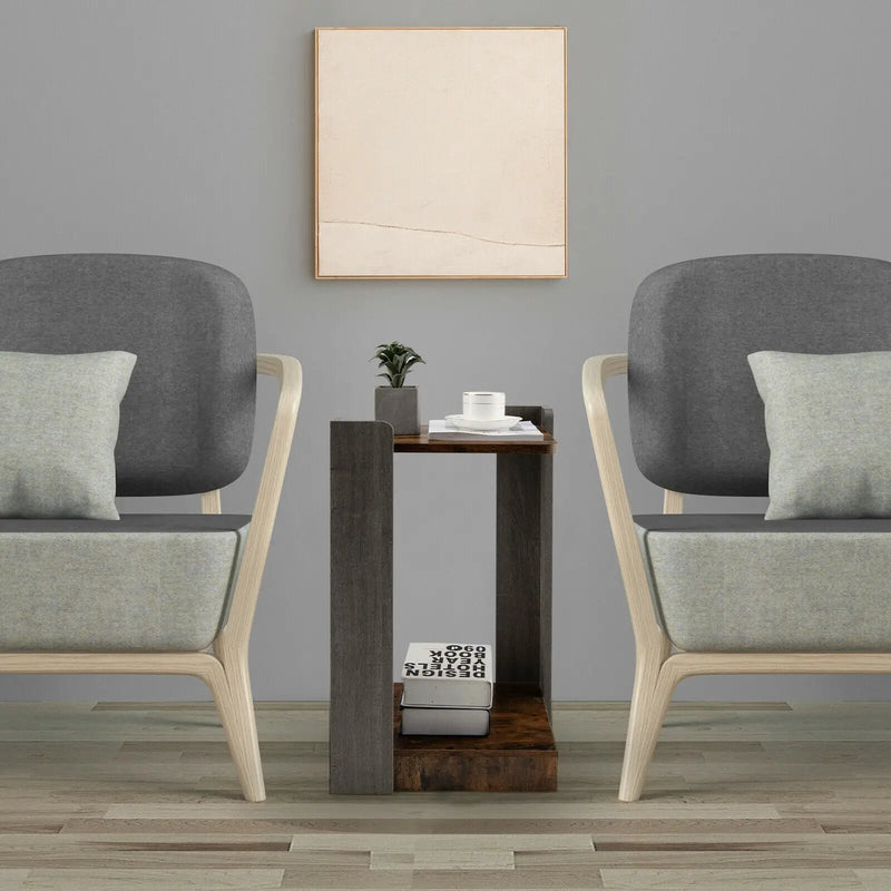 2-Tier Square End Table with Open Storage Shelf for Small Space-Coffee by DirectDeals