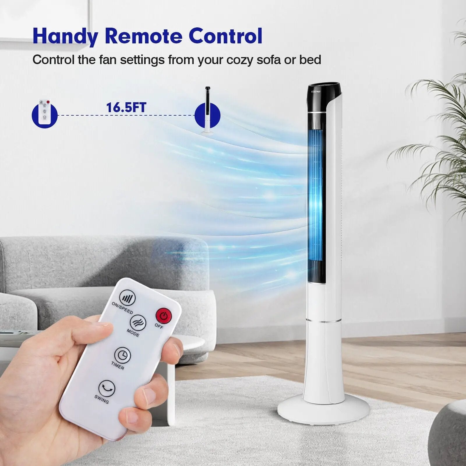 Portable 48 Inches Tower Fan with Remote Control-White by DirectDeals