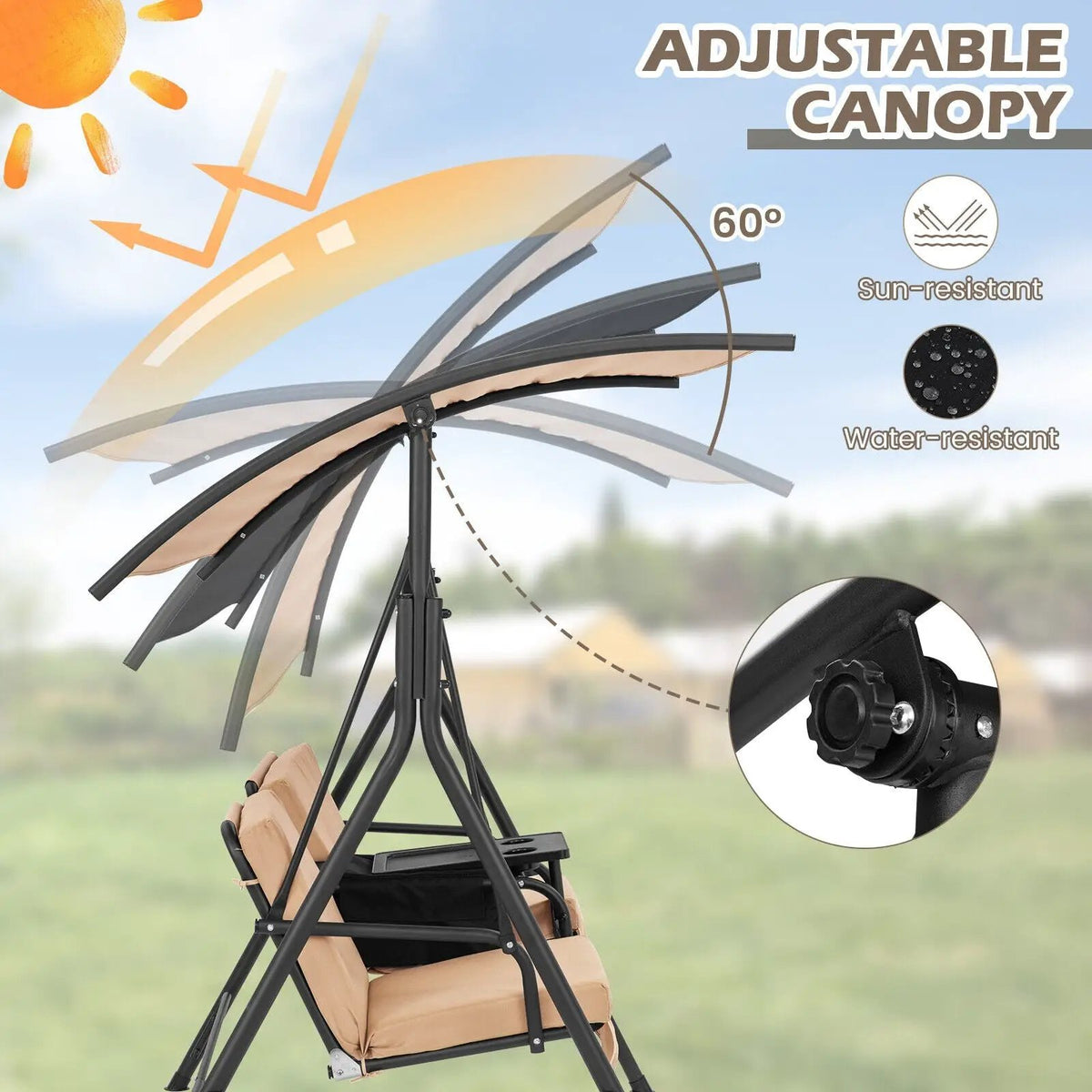Porch Swing Chair with Adjustable Canopy, photo 7 of 10