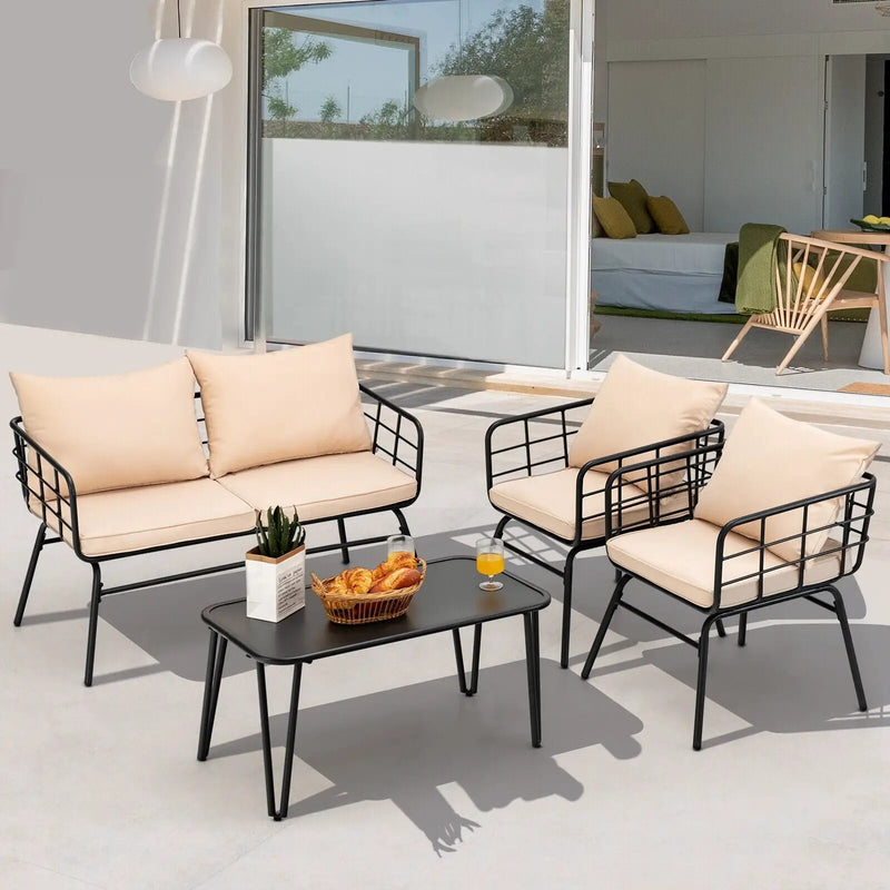 4 Pieces Patio Furniture Set with Seat Back Cushions for Garden-Beige by DirectDeals