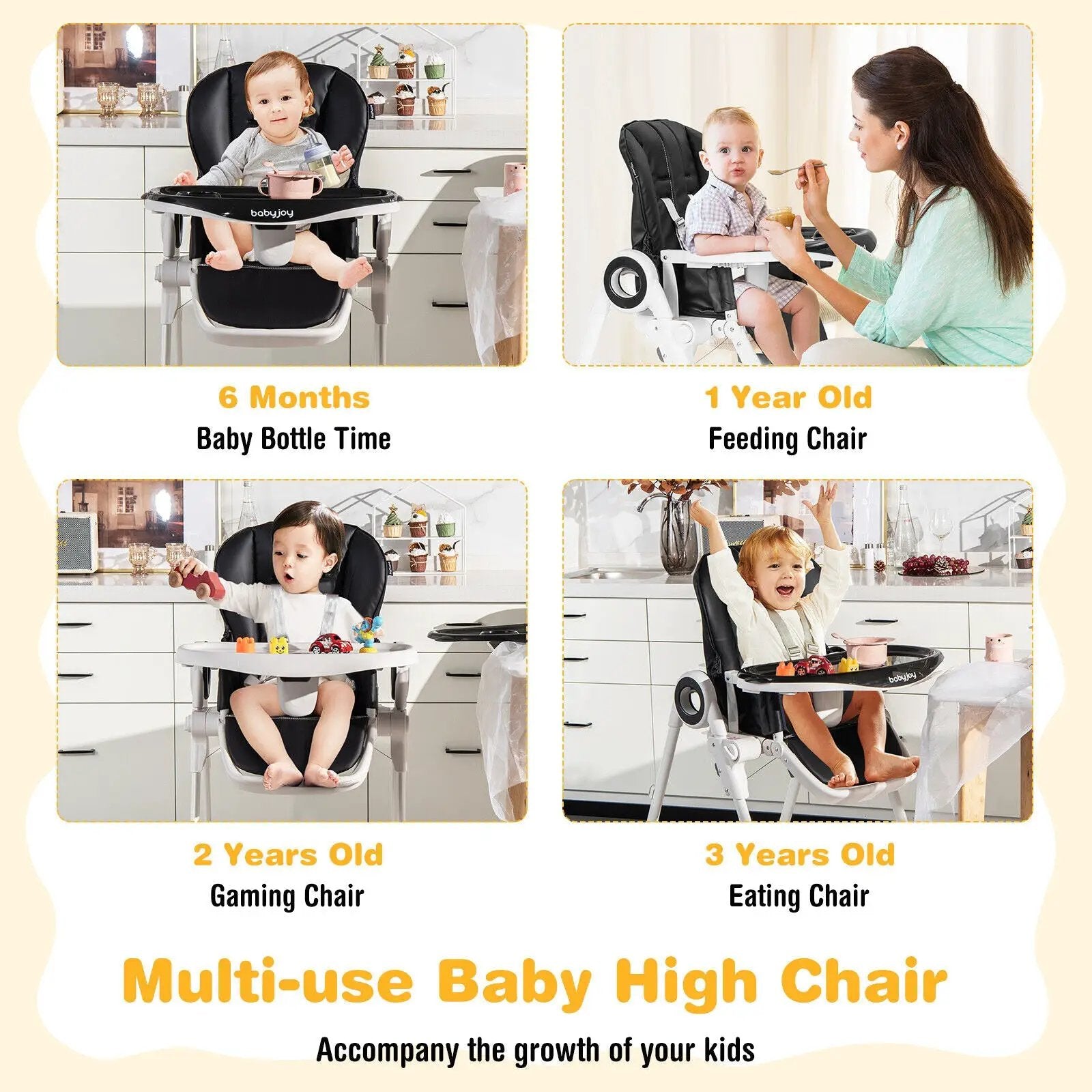 Baby High Chair Foldable Feeding Chair with 4 Lockable Wheels by DirectDeals