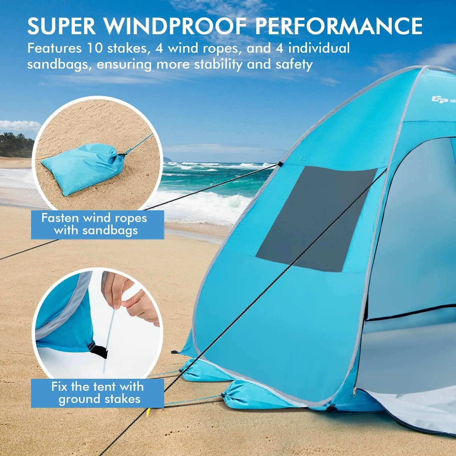 Automatic Pop-up Beach Tent with Carrying Bag-Blue by DirectDeals