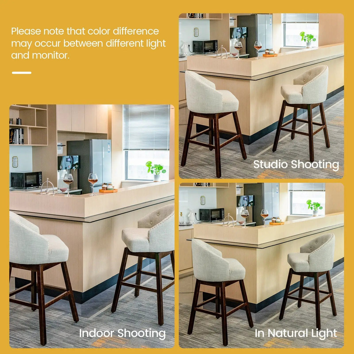 Set of 2 Swivel Bar Stools with Rubber Wood Legs and Padded Back, photo 6 of 9
