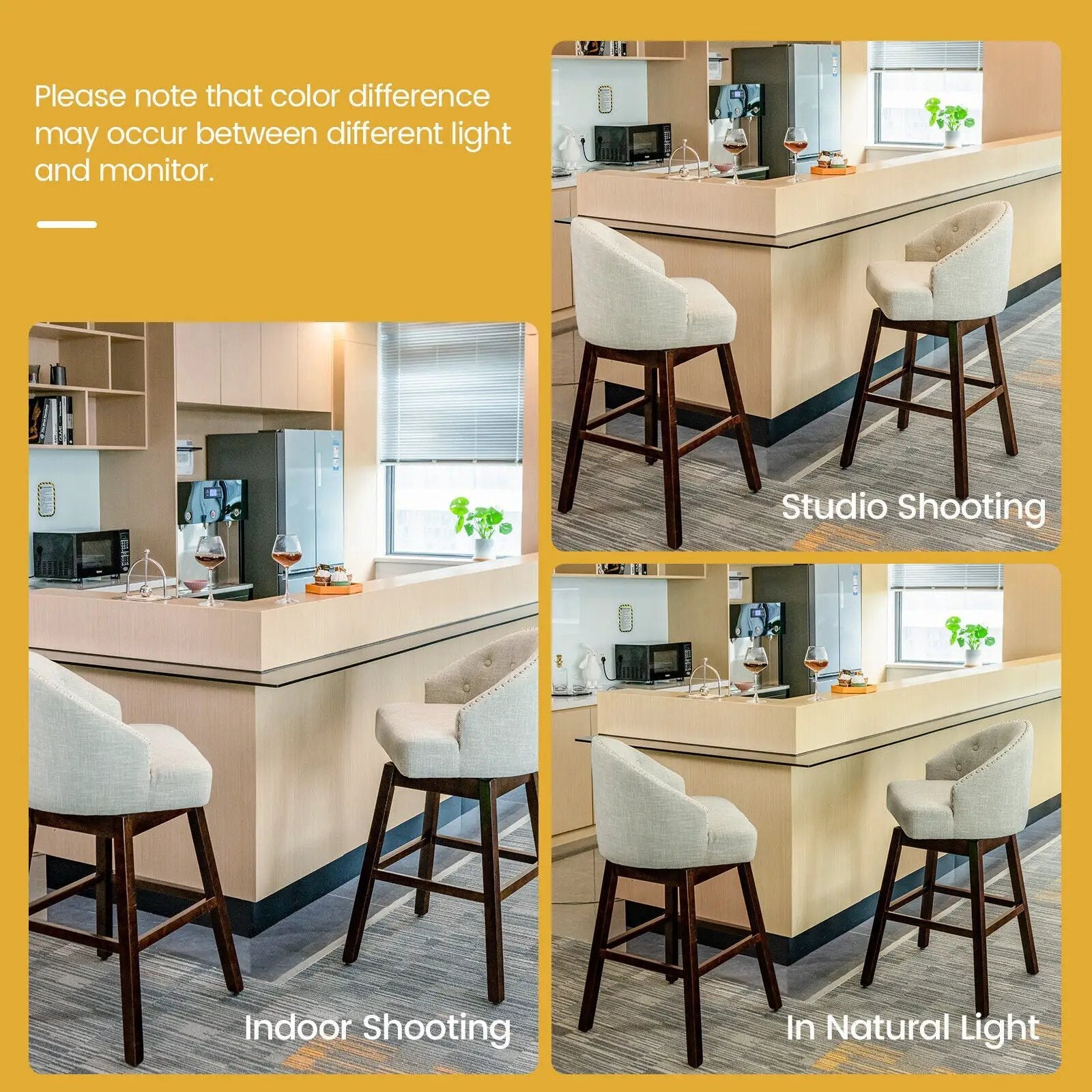 Set of 2 Swivel Bar Stools with Rubber Wood Legs and Padded Back by DirectDeals