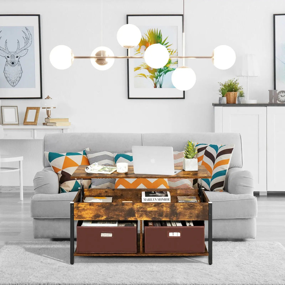 Lift Top Coffee Table Central Table with Drawers and Hidden Compartment for Living Room, photo 17 of 24