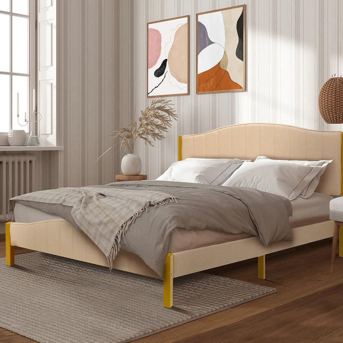 Full/Queen Size Upholstered Bed Frame with Quilted Headboard, photo 7 of 9
