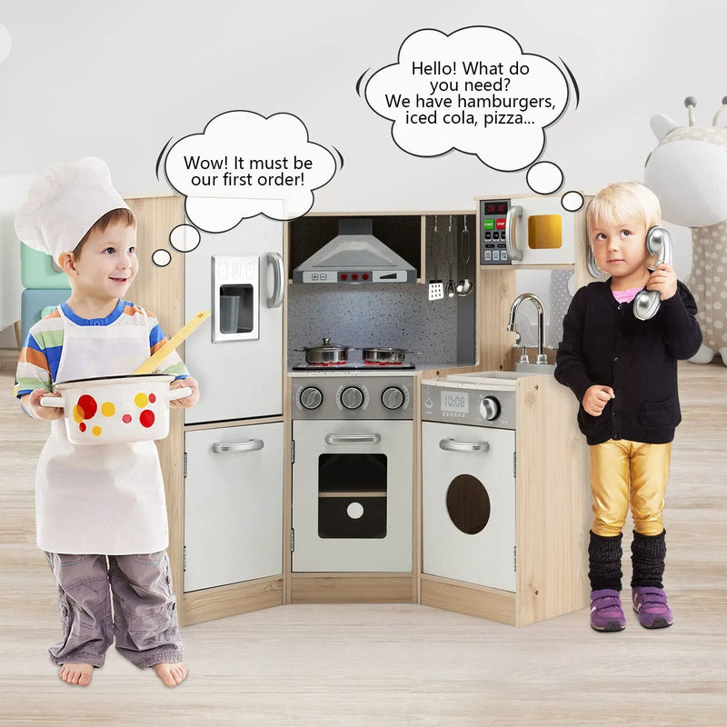 Kids Corner Wooden Kitchen Playset with Cookware Accessories by DirectDeals