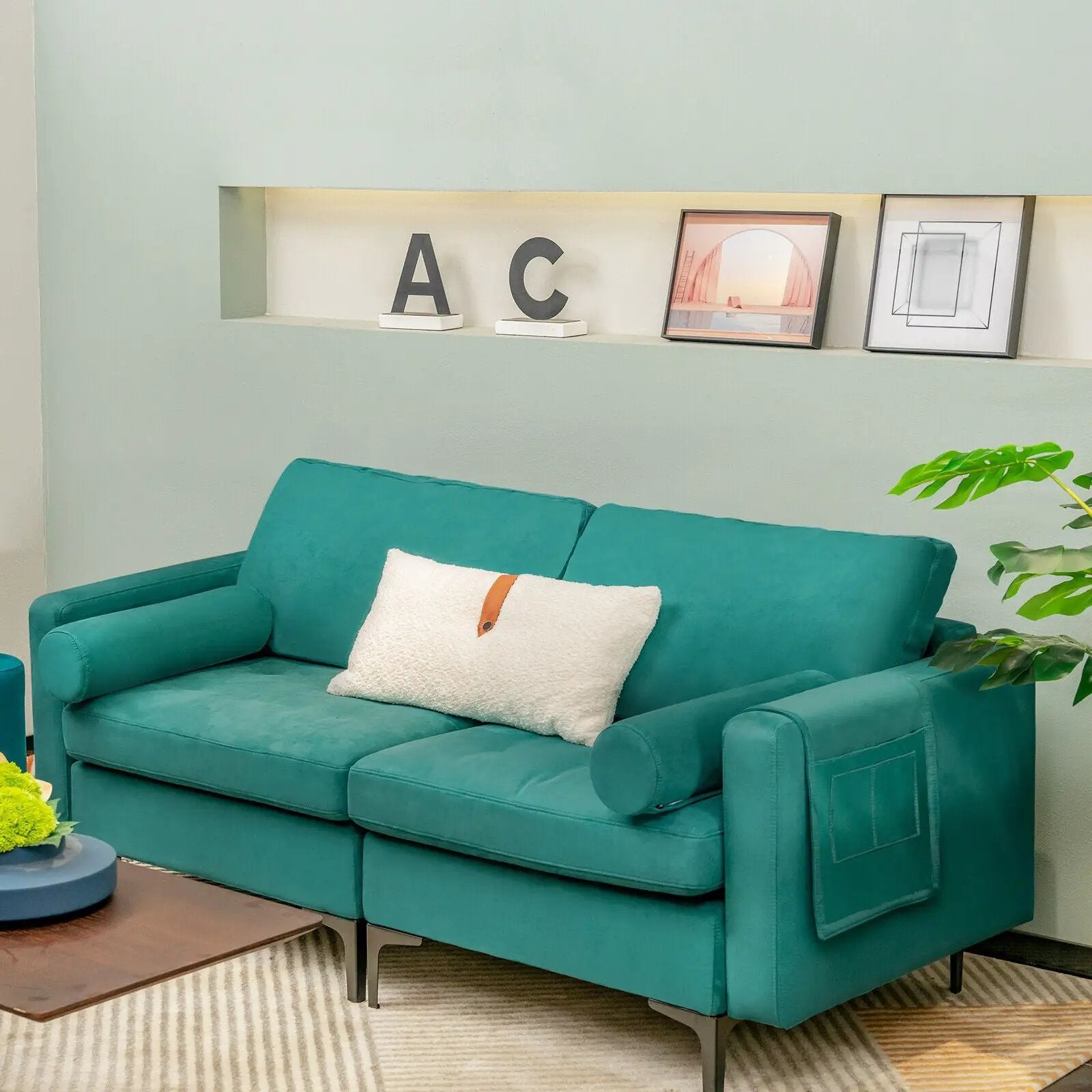 Modular 1/2/3/4-Seat L-Shaped Sectional Sofa Couch with Socket USB Port-2-Seat by DirectDeals