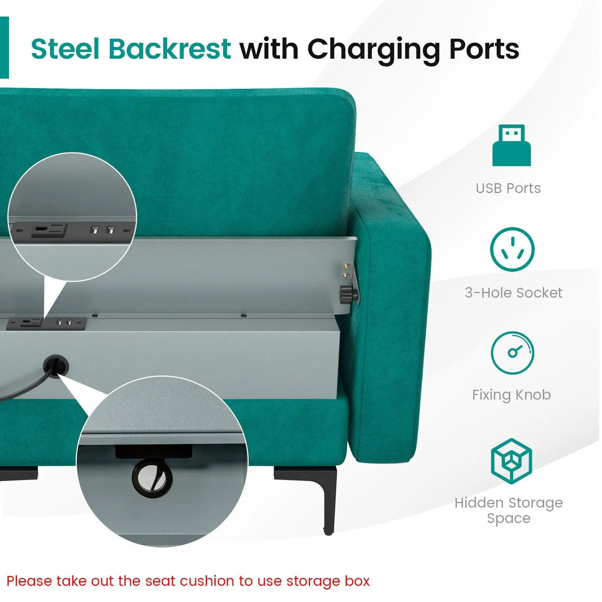 Modular L-shaped 4-Seat Sectional Sofa with Reversible Chaise and 2 USB Socket, photo 37 of 40