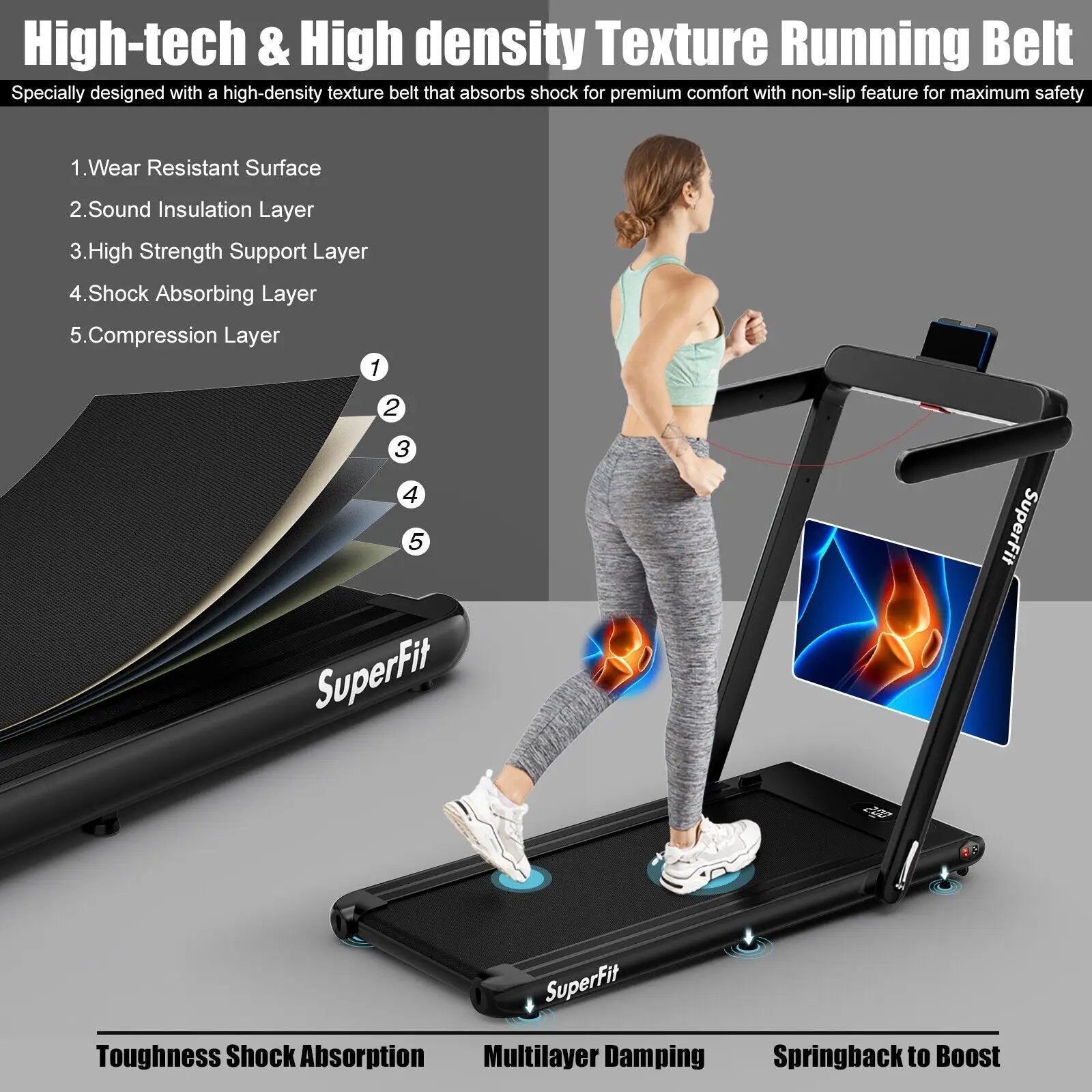 2.25HP 2 in 1 Folding Treadmill with APP Speaker Remote Control by DirectDeals