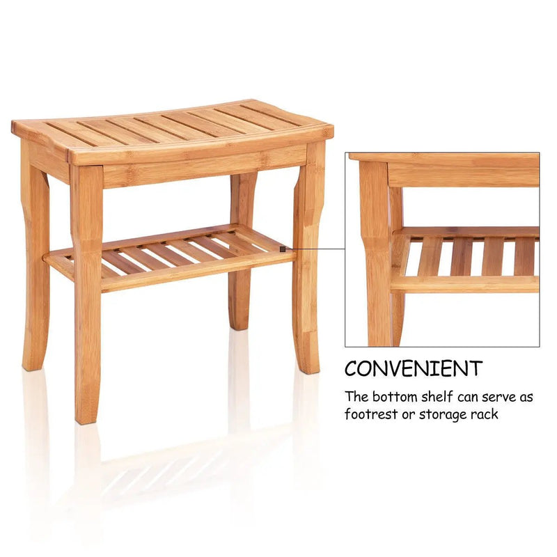 Bathroom Bamboo Shower Chair Bench with Storage Shelf by DirectDeals