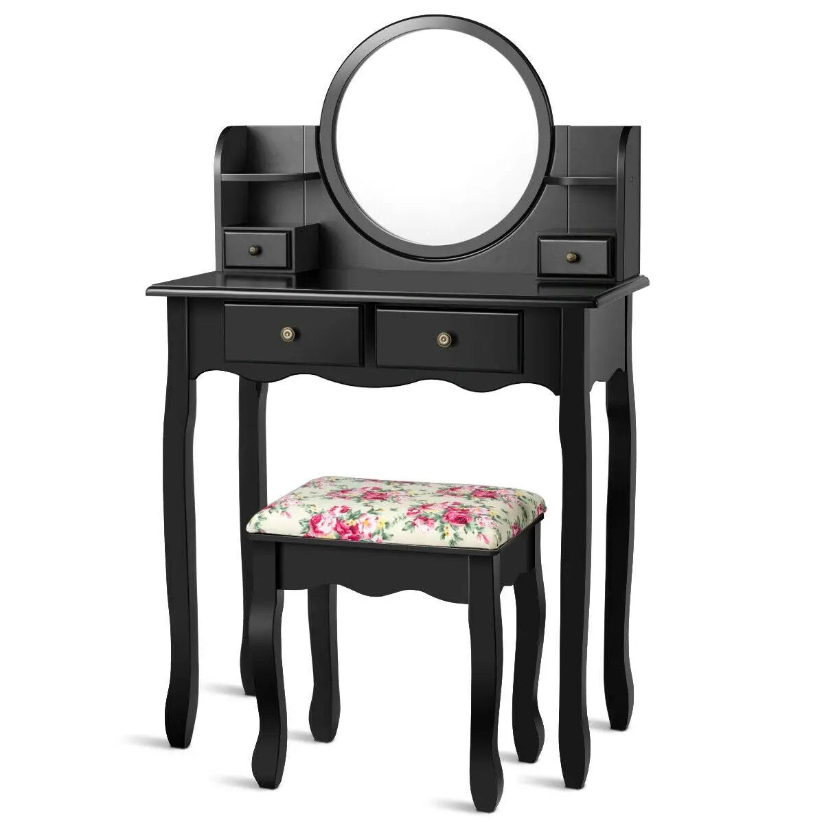 Makeup Vanity Table Set Girls Dressing Table with Drawers Oval Mirror by DirectDeals