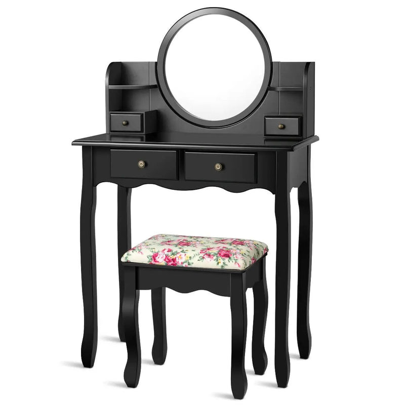 Makeup Vanity Table Set Girls Dressing Table with Drawers Oval Mirror by DirectDeals