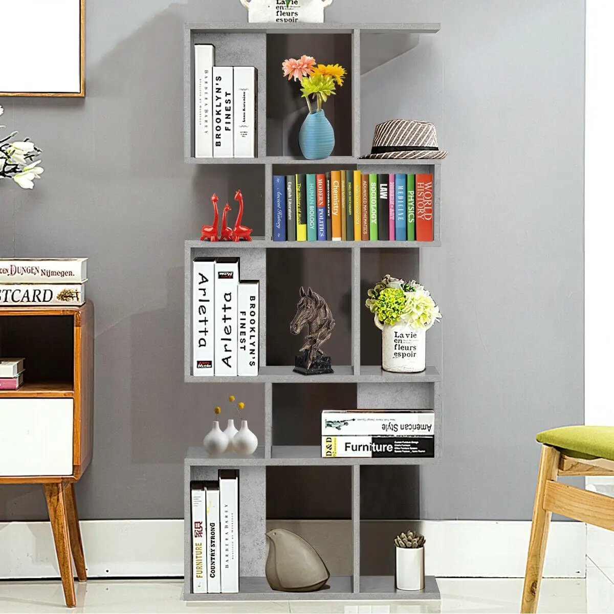 5 Cubes Ladder Shelf Corner Bookshelf Display Rack Bookcase, photo 7 of 10