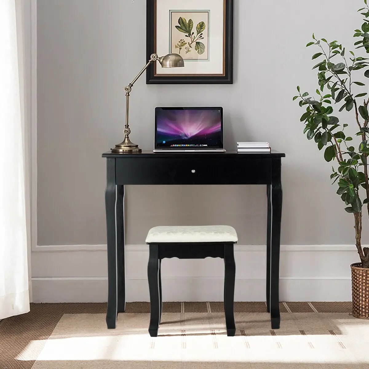 3 Drawers Lighted Mirror Vanity Dressing Table Stool Set by DirectDeals