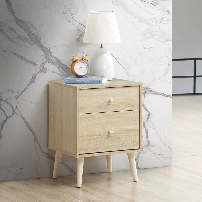 2-Drawer Nightstand Beside End Side Table with Rubber Legs by DirectDeals