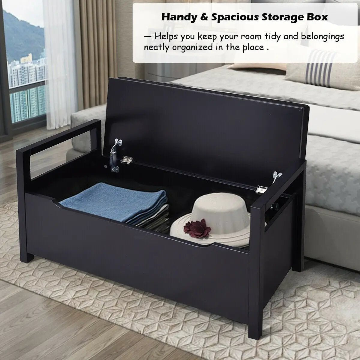 34.5 ×15.5 ×19.5 Inch Shoe Storage Bench with Cushion Seat for Entryway by DirectDeals