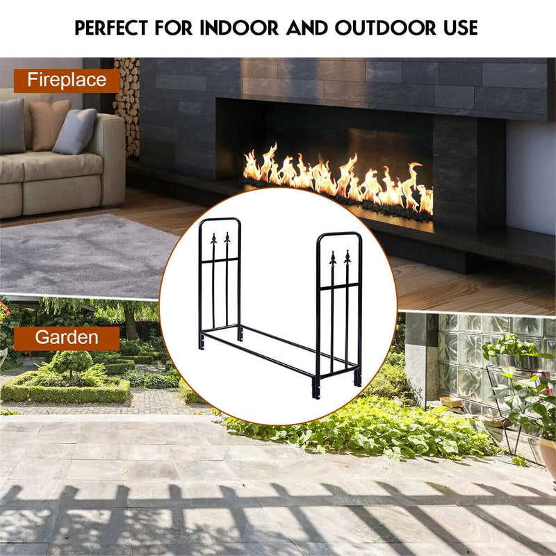 4 Feet Outdoor Heavy Duty Steel Firewood Wood Storage Rack by DirectDeals