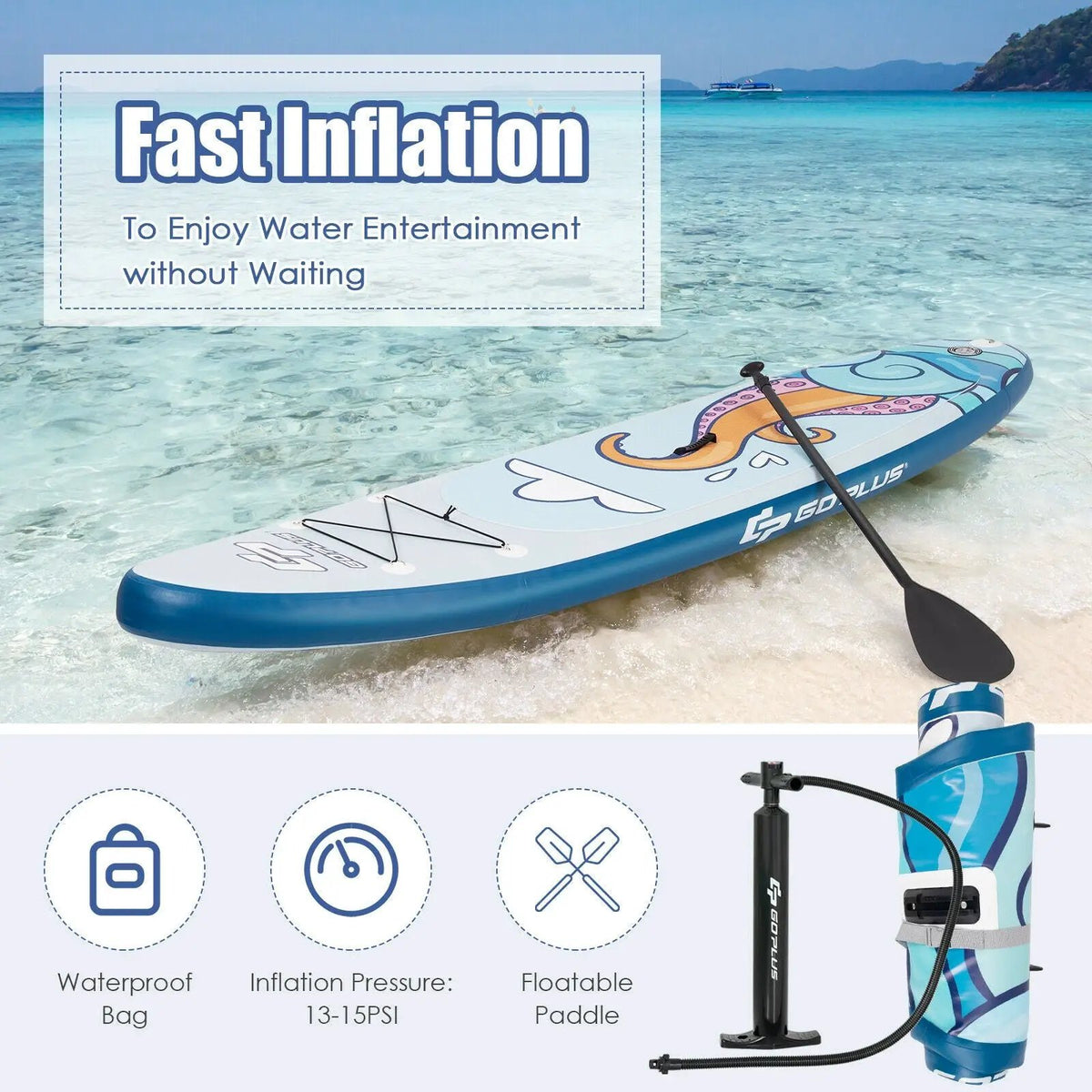 11 ft Inflatable Stand Up Paddle Board Surfboard with Aluminum Paddle Pump, photo 4 of 16