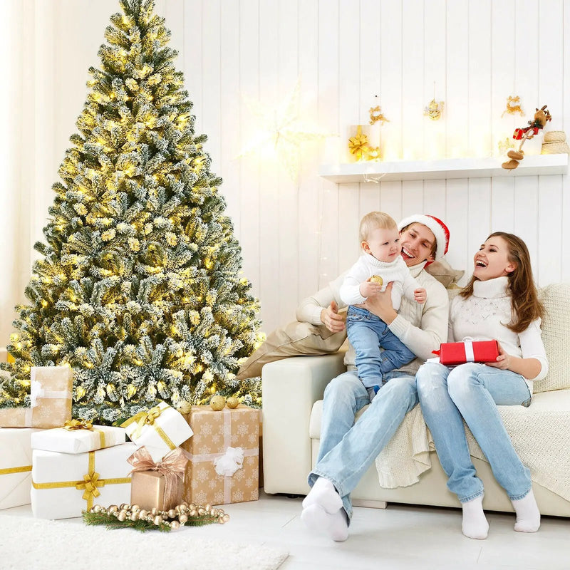 6 Feet Pre-lit Snow Flocked Hinged Christmas Tree with 928 Tips and Metal Stand by DirectDeals