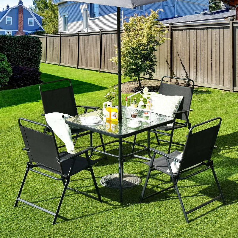 6 Pieces Patio Dining Set with Umbrella-Gray by DirectDeals