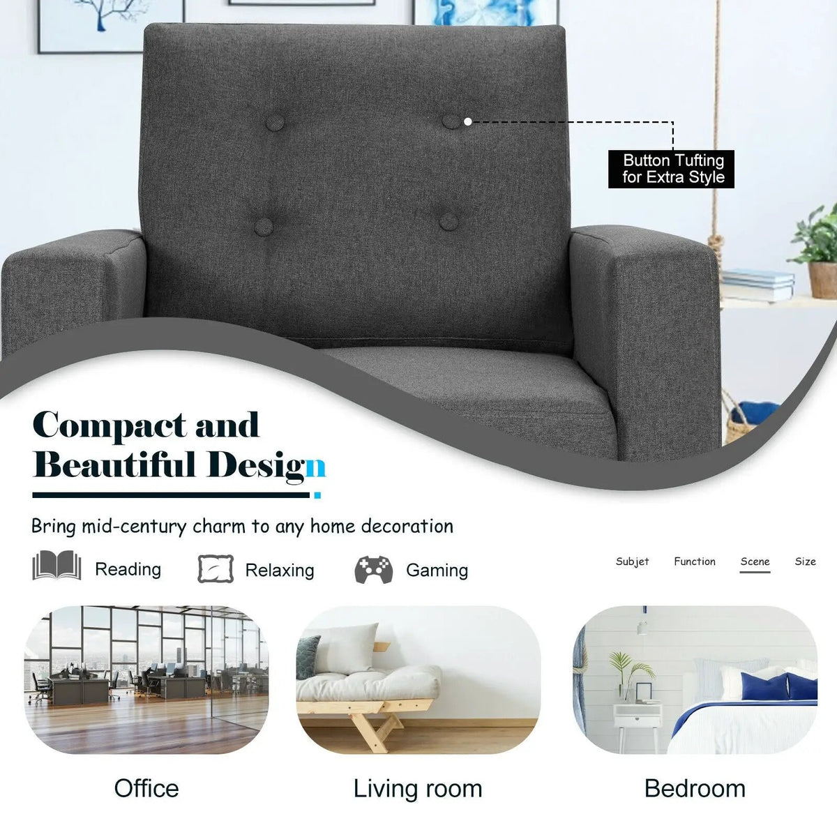 Mid-Century Upholstered Armchair Club Chair with Rubber Wood Legs, photo 8 of 10