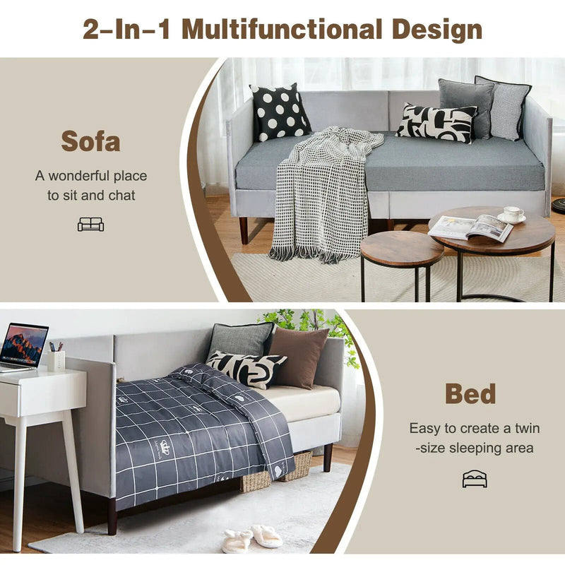 Twin Size Daybed Frame with Sturdy Wooden Slat Support-Gray by DirectDeals