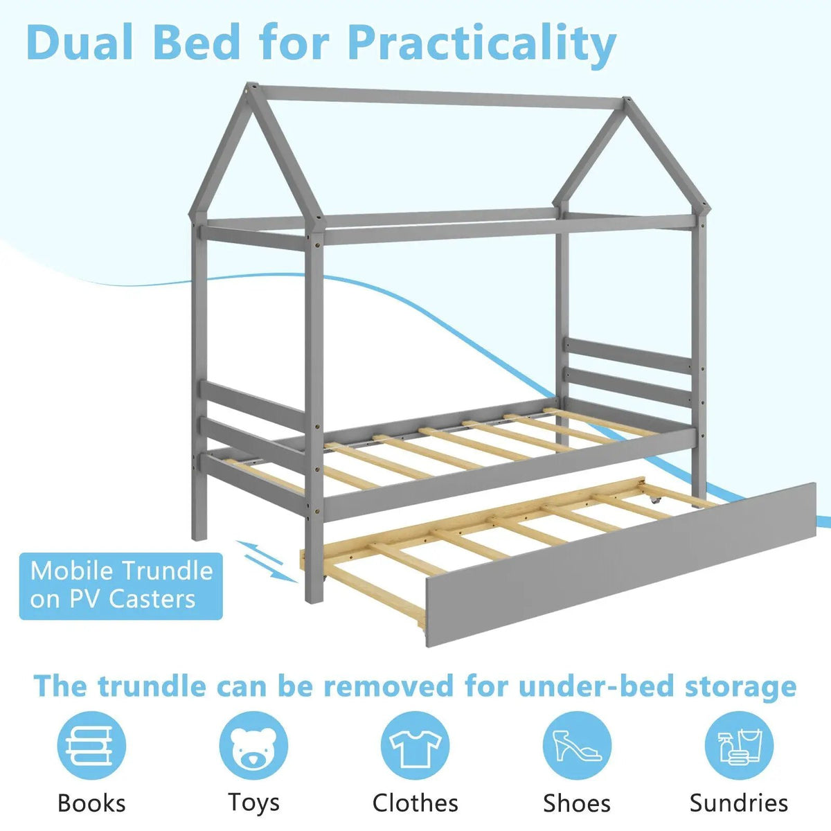 Kids Platform Bed Frame with Roof for Bedroom, photo 7 of 9
