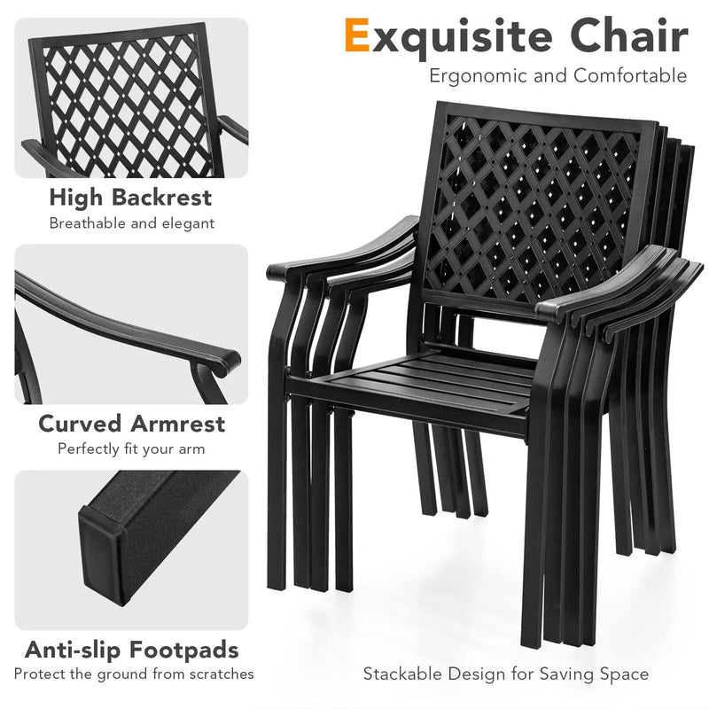 3 Pieces Patio Dining Set Stackable Chairs Armrest Table with Umbrella Hole by DirectDeals