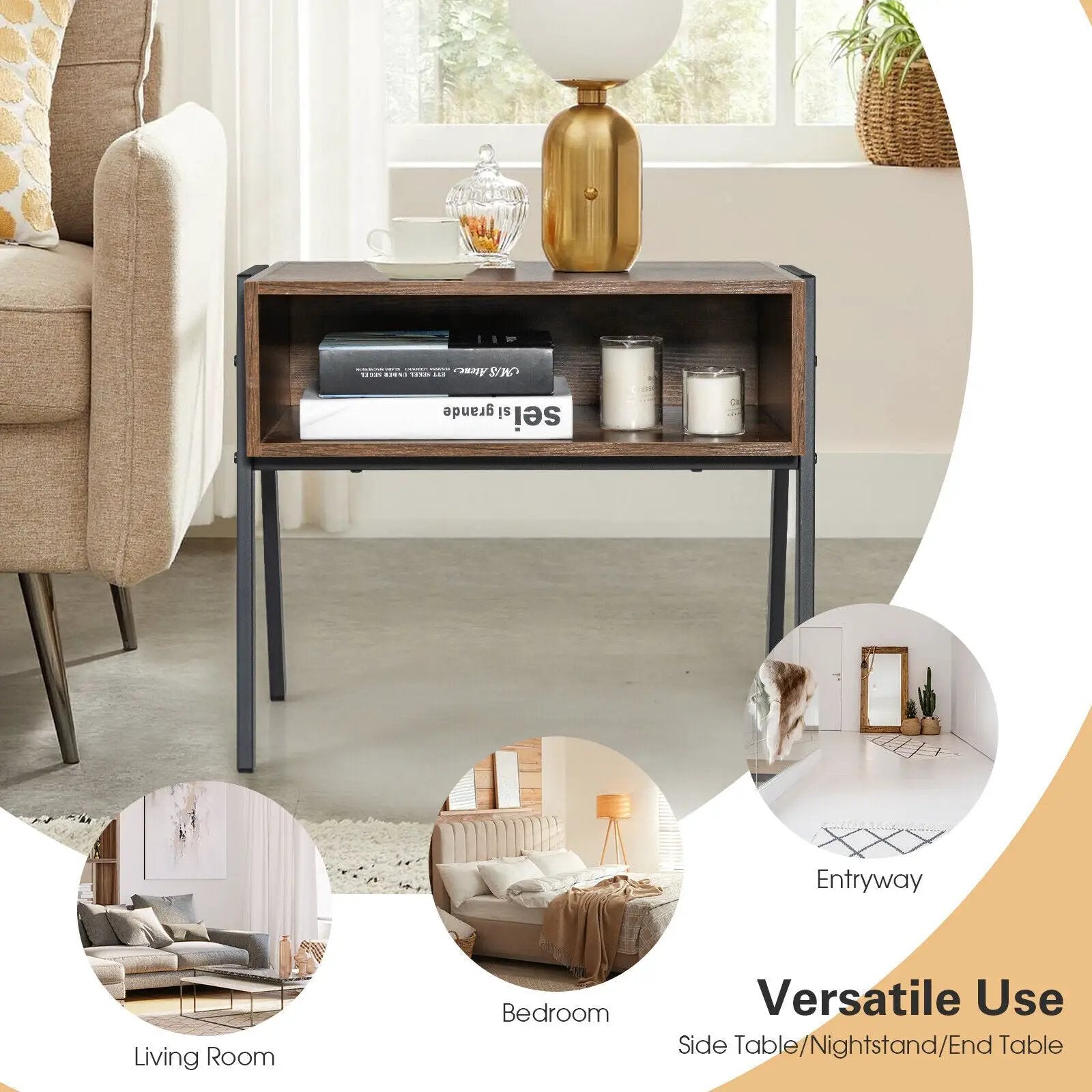 1 Piece Stackable Night Stand Shelf Accent Table with Metal Frame by DirectDeals