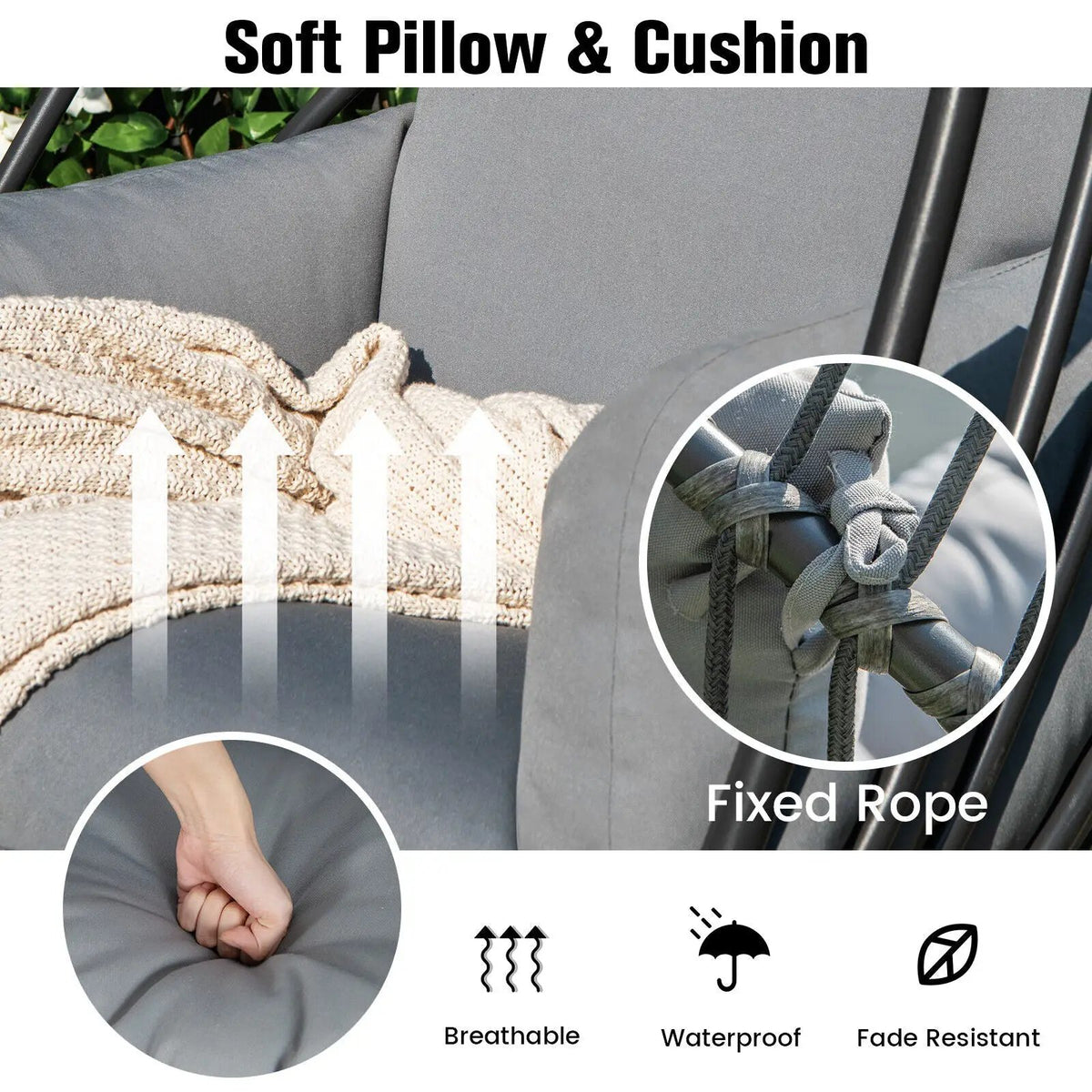 Hanging Folding Egg Chair with Stand Soft Cushion Pillow Swing Hammock, photo 15 of 24