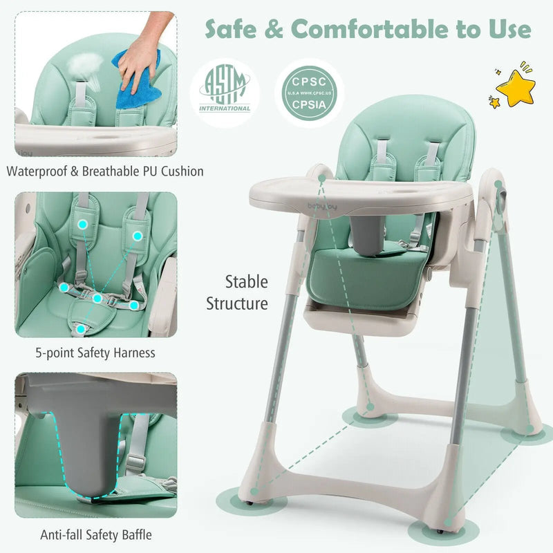 Baby Folding High Chair Dining Chair with Adjustable Height and Footrest by DirectDeals