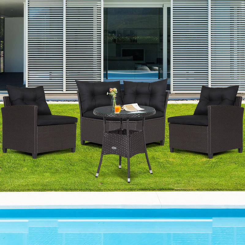 4 Pieces Patio Rattan Furniture Set Cushioned Sofa Glass Table by DirectDeals