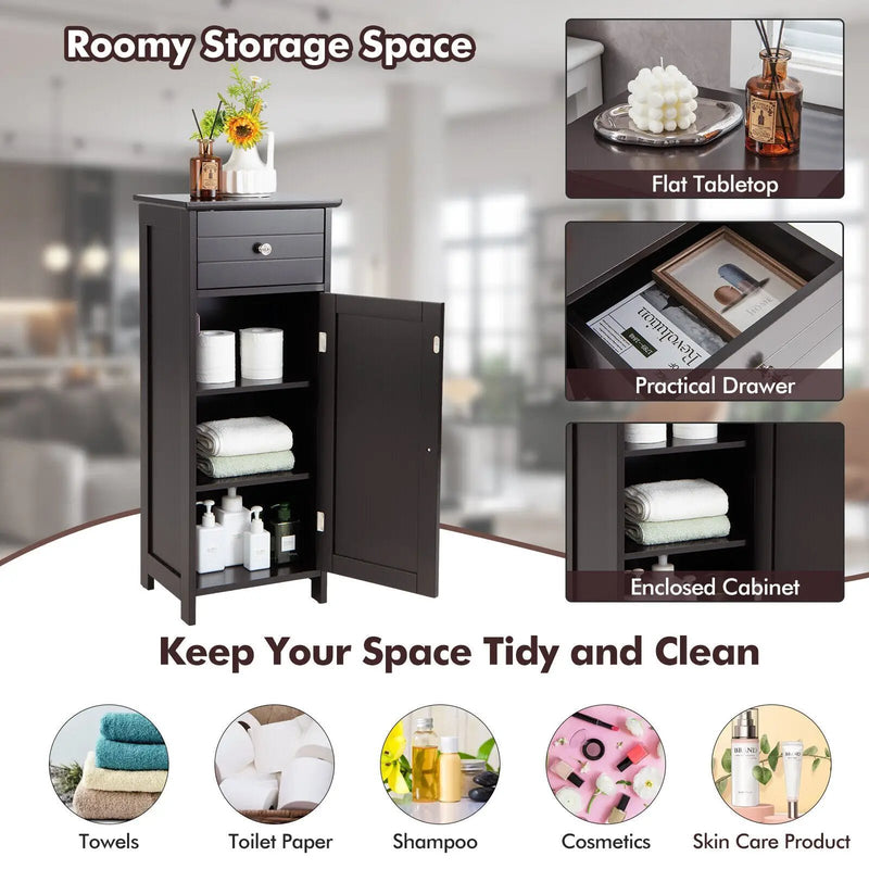 Wooden Bathroom Floor Storage Cabinet with Drawer and Shelf by DirectDeals