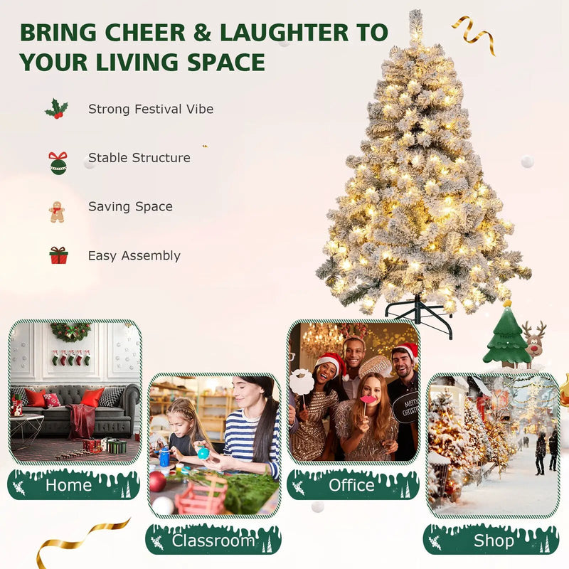 4.5 Feet Pre-Lit Premium Snow Flocked Christmas Tree with 150 Lights by DirectDeals