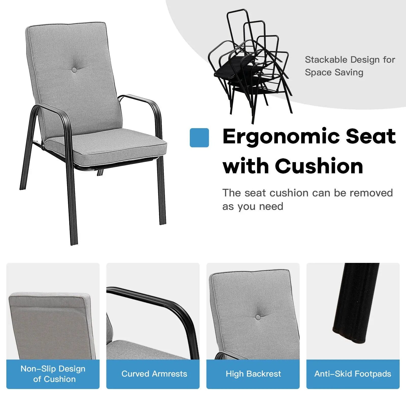 4 Patio Dining Stackable Chairs Set with High-Back Cushions by DirectDeals